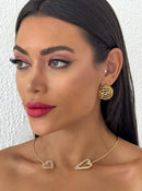 Conjunto Folheado Dourado Colar Choker Coração + Brinco Círculo