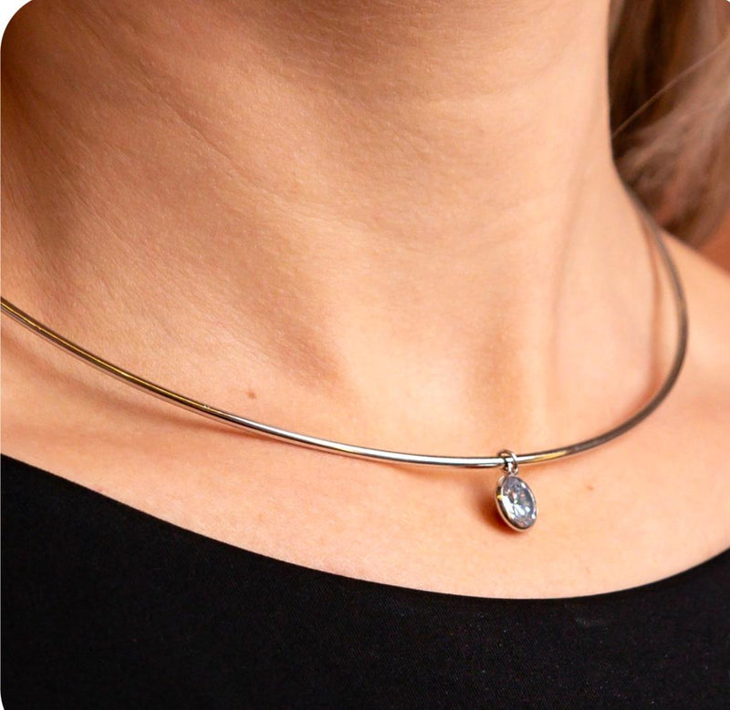 Colar Aço Inoxidável Argola + Diamante