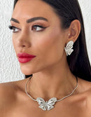 Conjunto Prata Colar + Brinco Borboleta
