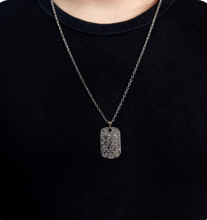 Colar Aço Inoxidável Corrente Pai Nosso