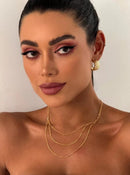 Conjunto Folheado Colar 3 Fitas + Brinco Dourado