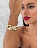 Bracelete Folheado Dourado Corrente Strass