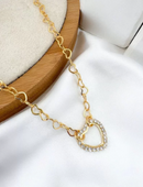 Colar Folheado Dourado Coração + Strass