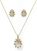 Conjunto Colar e Brinco Formato "Diamante" Folheado