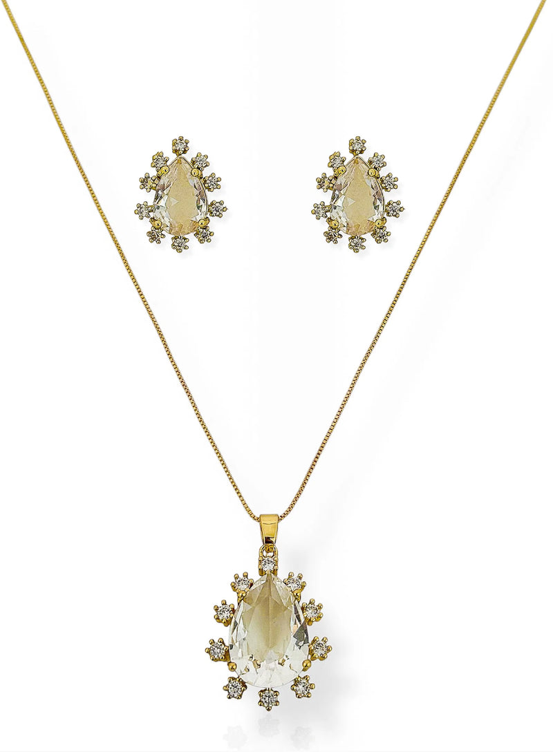 Conjunto Colar e Brinco Formato "Diamante" Folheado