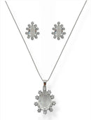 Conjunto Colar e Brinco Formato Pedra "Diamante" Prata