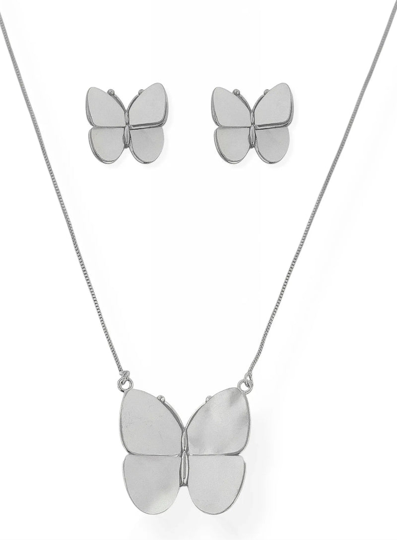 Conjunto Colar e Brinco Borboleta Prata