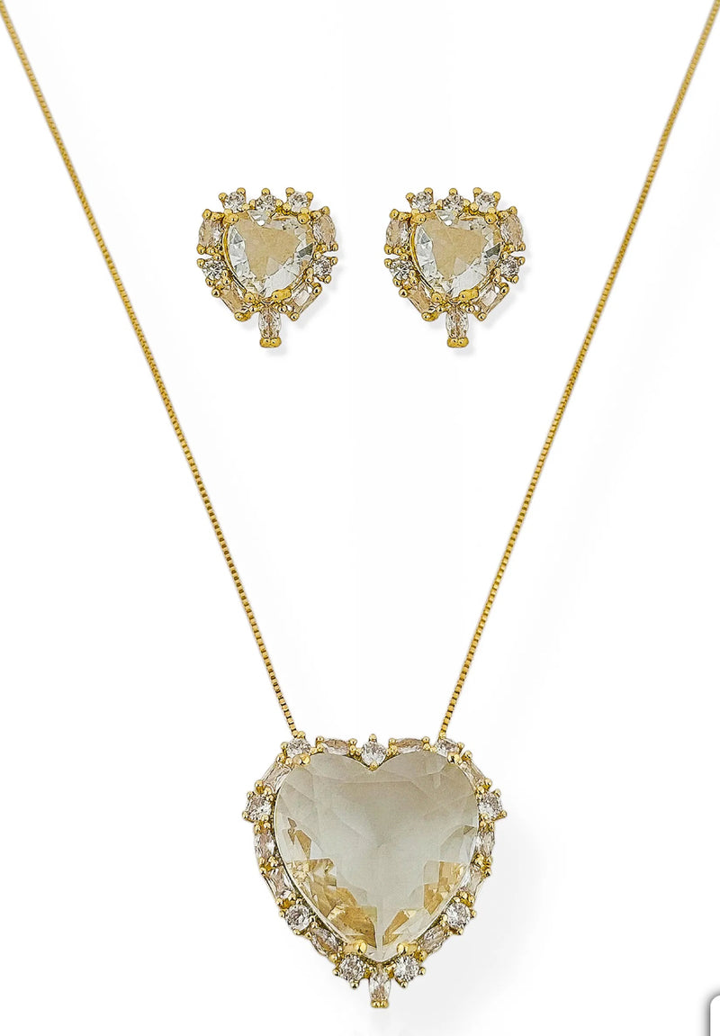 Conjunto Colar Folheado Com Brinco Coração