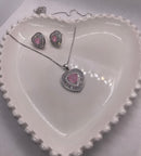 Conjunto Brinco e Colar Prata De Coração Rosa