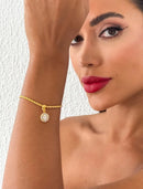 Pulseira Folheado Dourado Enrolado Torção + Pingente Diamante Strass