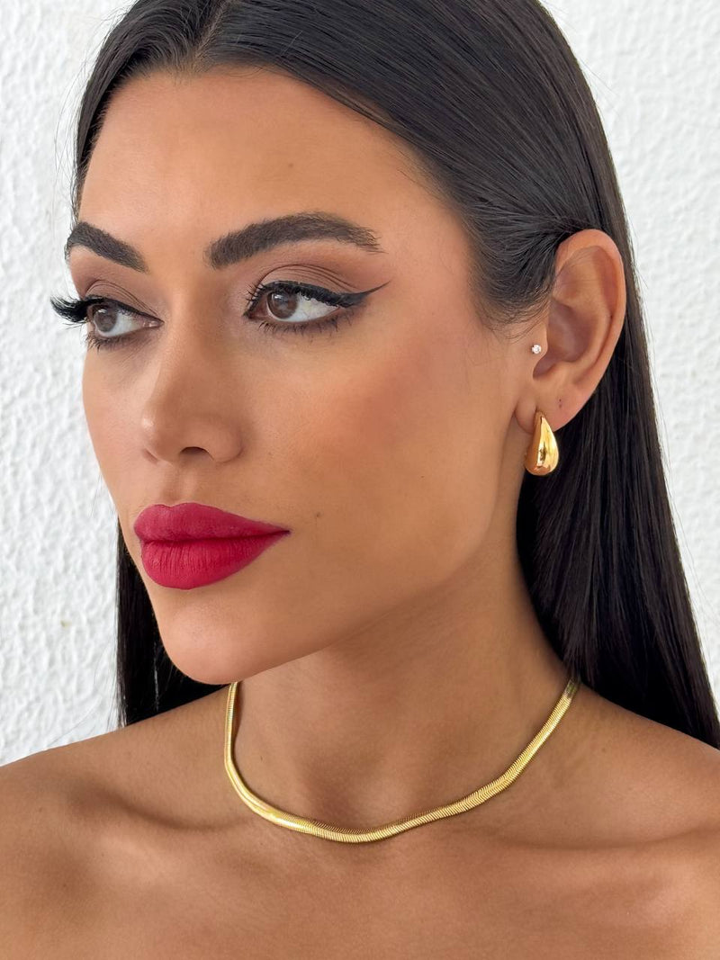 Conjunto Folheado Dourado Colar Rabo de Rato + Brinco Gota