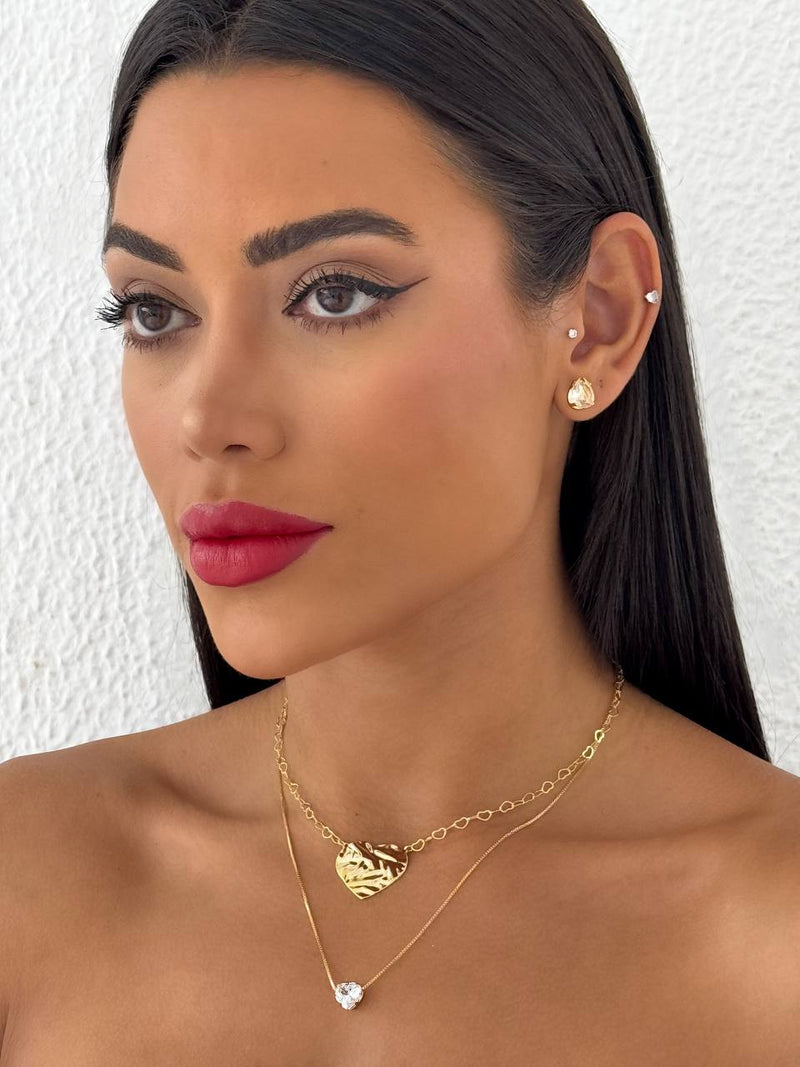 Colar Folheado Dourado Duplo Coração