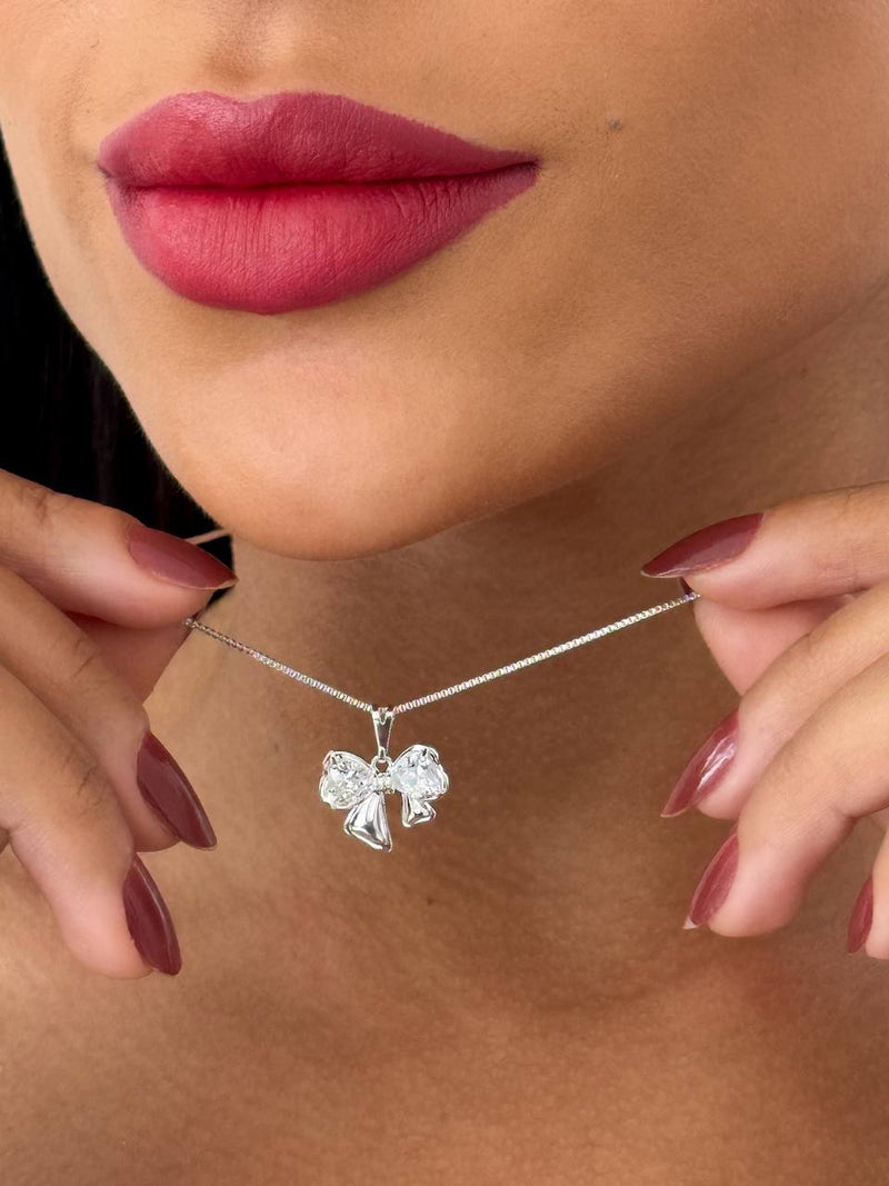 Colar Prata Pingente Laço