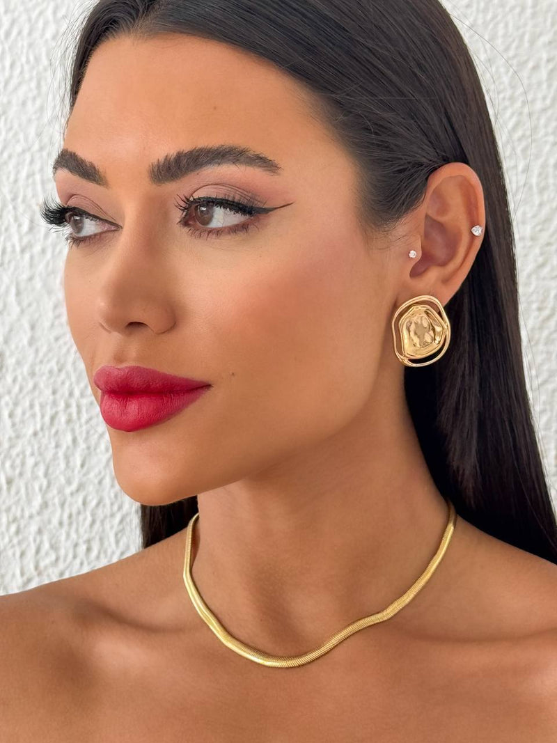 Conjunto Folheado Dourado Colar Rabo de Rato + Brinco Redondo