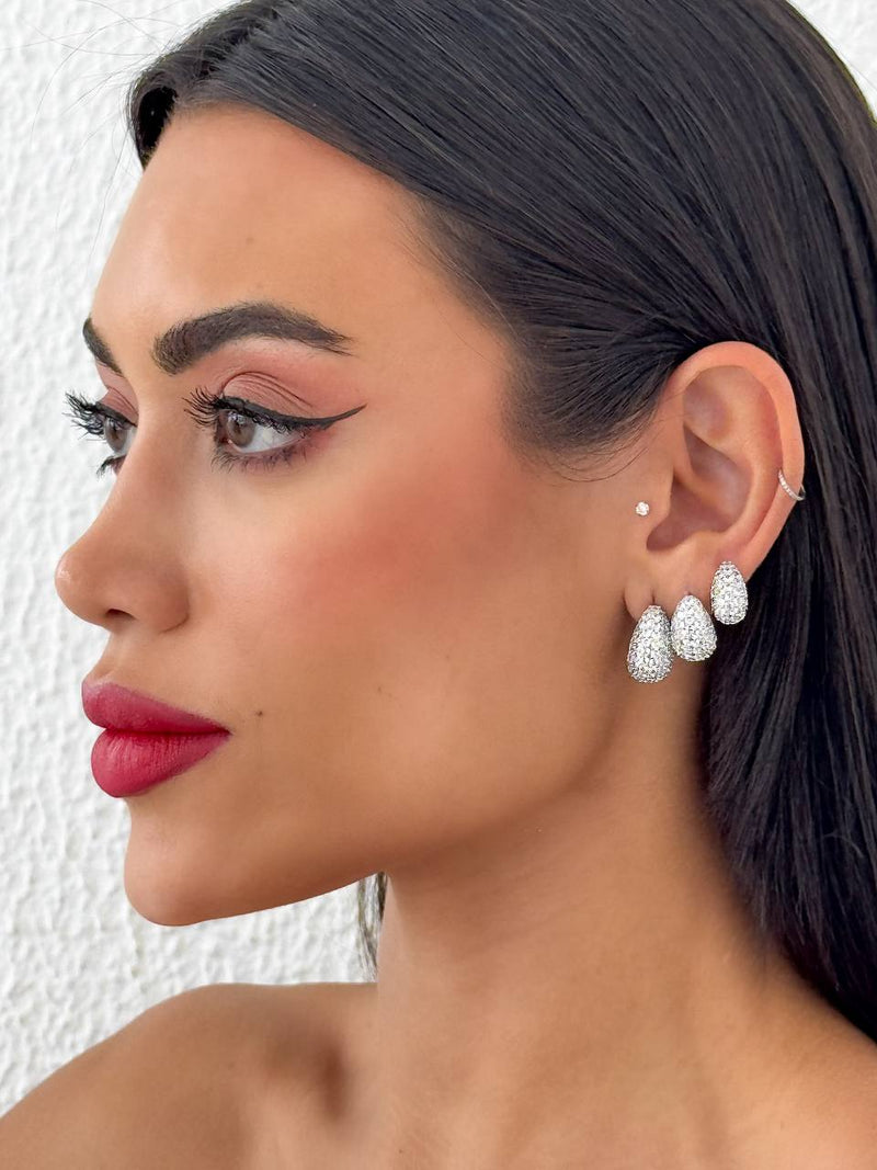 Brinco Prata Concha Strass 1°, 2° e 3° Furo