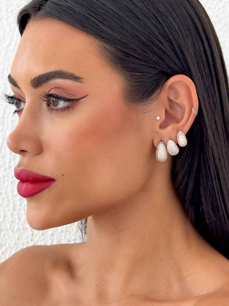 Brinco Prata Concha Strass 1°, 2° e 3° Furo