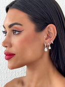 Brinco Prata Pingo Strass 1°, 2° e 3° Furo