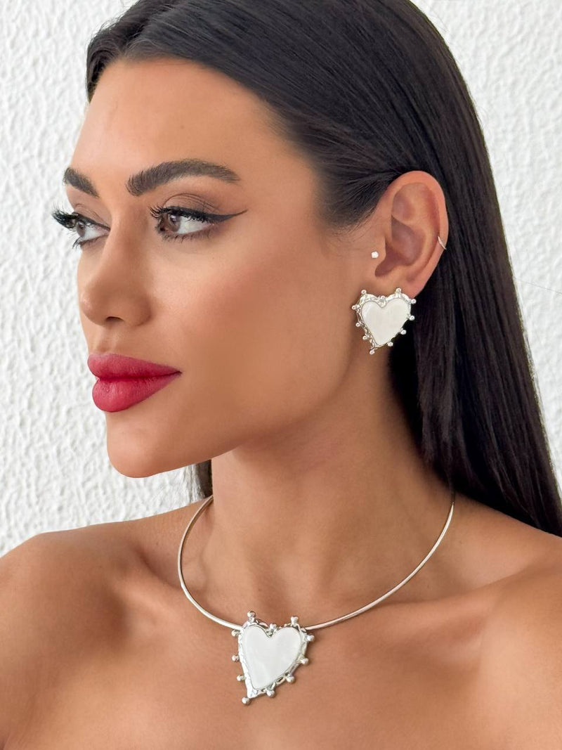 Conjunto Prata Colar + Brinco de Coração