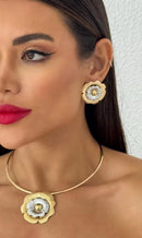 Conjunto Folheado Colar + Brincos De Rosas