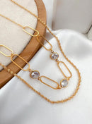 Colar Folheado Dourado Duplo Corrente Diamante