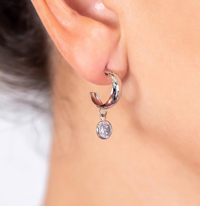 Brinco Aço Inoxidável Argola + Diamante