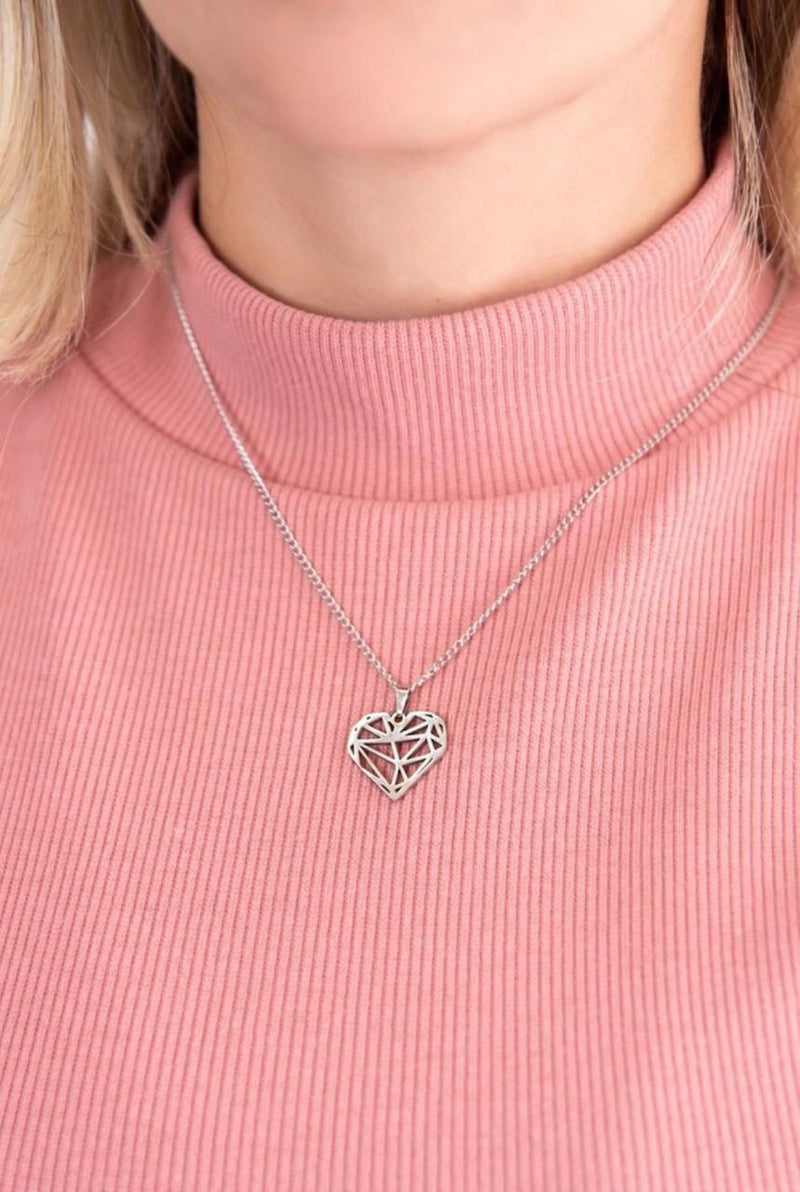 Colar Aço Inoxidável Coração Diamante